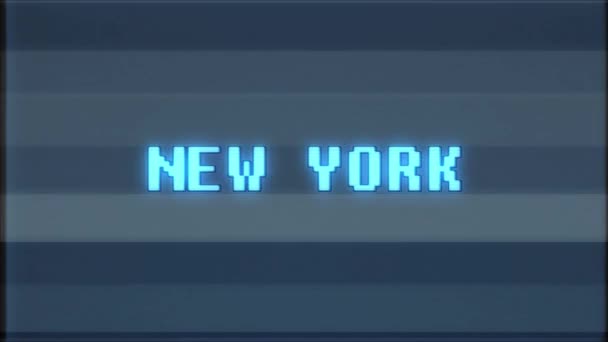 Videogame retro New York word tekst komputer tv glitch zakłóceń hałasu ekranu animacja Płynna pętla nowe jakości uniwersalny vintage ruchu animowane tła dynamiczne kolorowe radosny wideo m — Wideo stockowe