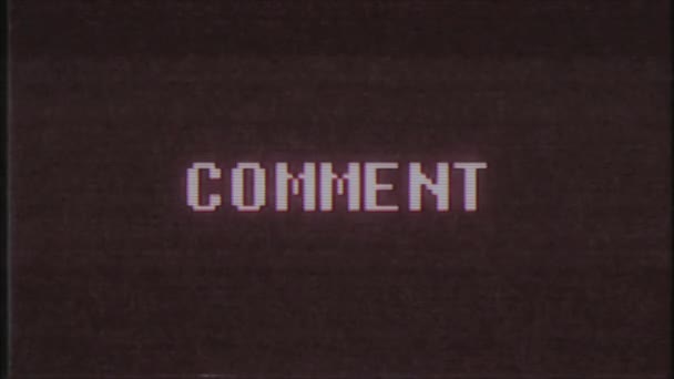 rétro jeu vidéo COMMENTAIRE mot texte ordinateur tv glitch interférence bruit écran animation boucle transparente Nouvelle qualité universel vintage mouvement dynamique animé fond coloré joyeux vidéo m 