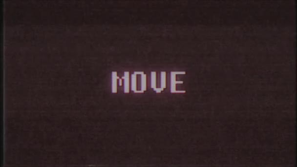 rétro jeu vidéo MOVE mot texte ordinateur tv glitch interférence bruit écran animation boucle transparente Nouvelle qualité universel vintage mouvement dynamique animé fond coloré joyeux vidéo m 