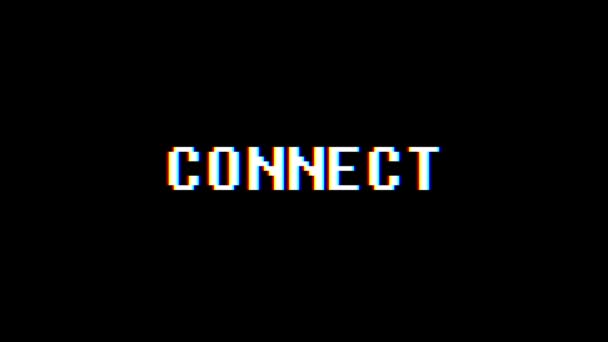 Retro video oyunu Connect kelime metin bilgisayar tv arıza parazit gürültü ekran animasyon sorunsuz döngü yeni kalite evrensel vintage hareket dinamik animasyonlu arka plan renkli neşeli video m — Stok video