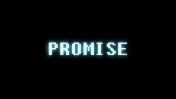 Retro videogame PROMISE word text computer tv glitch interference noise screen animation seamless loop New quality universal vintage motion dynamic animated background colorful joyful video m — Stock Video