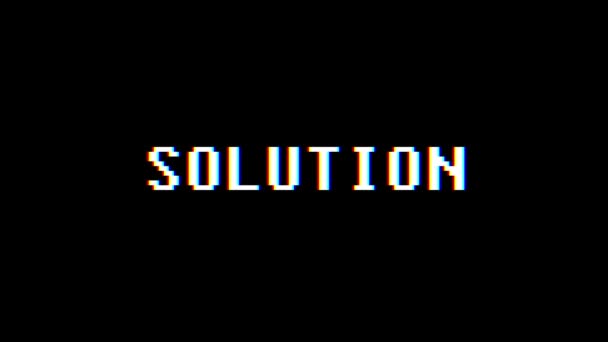 Retro videogame SOLUTION word text computer tv glitch interference noise screen animation seamless loop New quality universal vintage motion dynamic animated background colorful joyful video m — Stock Video