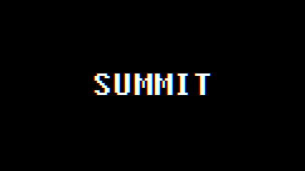 Retro videogame SUMMIT word text computer tv glitch interference noise screen animation seamless loop New quality universal vintage motion dynamic animated background colorful joyful video m — Stock Video