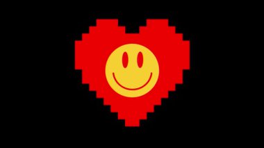 piksel kalp gülümsemek yüz simgesi aksaklık girişim ekran sorunsuz döngü animasyon arka plan yeni dinamik retro vintage neşeli renkli video görüntüleri ile