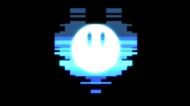 piksel kalp ile poker gülümsemek yüz simgesi aksaklık girişim holografik ekran sorunsuz döngü animasyon arka plan yeni dinamik retro vintage neşeli renkli video görüntüleri