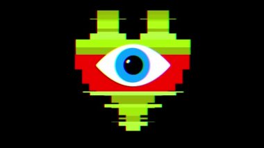 piksel kalp ile göz simgesi aksaklık girişim ekran sorunsuz döngü animasyon arka plan yeni dinamik retro vintage neşeli renkli video görüntüleri