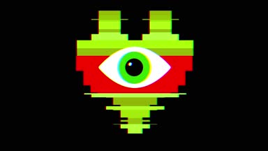 piksel kalp ile göz simgesi aksaklık girişim ekran sorunsuz döngü animasyon arka plan yeni dinamik retro vintage neşeli renkli video görüntüleri