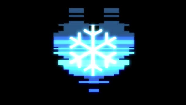 Pixel hart met sneeuwvlok symbool glitch interferentie hud holografische scherm naadloze loops animatie achtergrond nieuwe dynamische retro vintage vrolijke kleurrijke videobeelden — Stockvideo