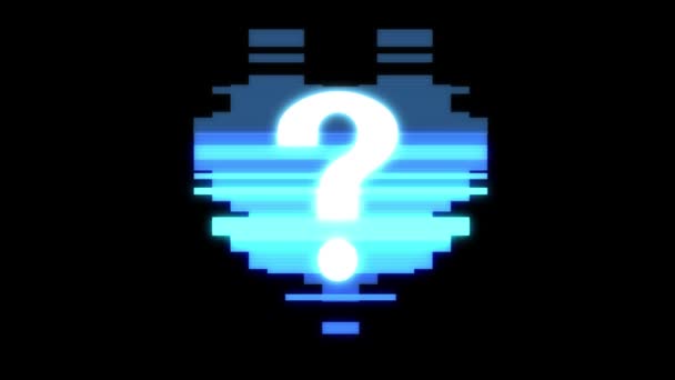 Pixel corazón con signo de interrogación símbolo glitch interferencia hud pantalla holográfica lazo sin costuras animación fondo nuevo dinámico retro vintage alegre colorido vídeo — Vídeo de stock