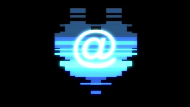Pixel corazón con símbolo de correo electrónico glitch interferencia hud pantalla holográfica lazo sin costuras animación fondo nuevo dinámico retro vintage alegre colorido vídeo — Vídeos de Stock