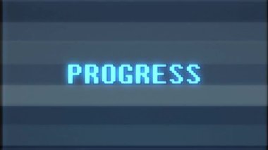 Retro videogame ilerleme kelime metin bilgisayar tv arıza parazit gürültü ekran animasyon sorunsuz döngü yeni kalite evrensel vintage hareket dinamik animasyonlu arka plan renkli neşeli video m