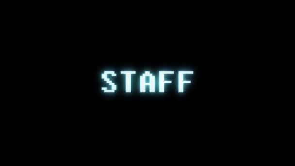 Retro videogame STAFF word text computer tv glitch interference noise screen animation seamless loop New quality universal vintage motion dynamic animated background colorful joyful video m — Stock Video