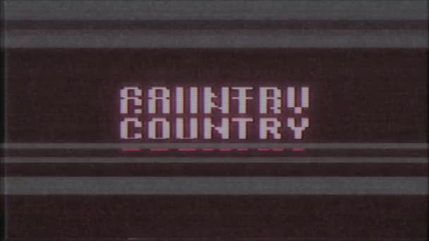 Retro videogame COUNTRY word text computer tv glitch interferensi noise screen animation seamless loop Kualitas baru universal vintage motion dynamic background colorful joyful video m — Stok Video