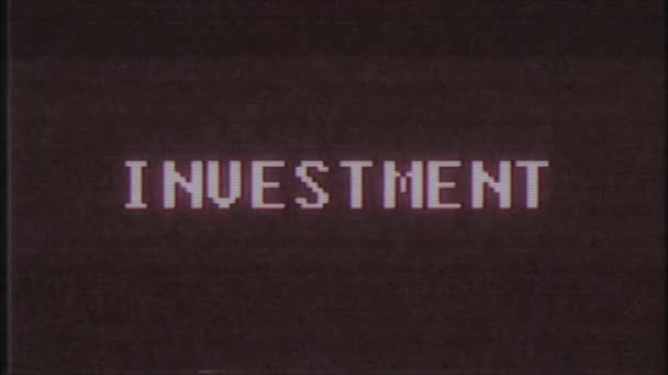 rétro jeu vidéo INVESTISSEMENT mot texte ordinateur tv glitch interférence bruit écran animation boucle transparente Nouvelle qualité universel vintage mouvement dynamique animé fond coloré joyeux vidéo m 