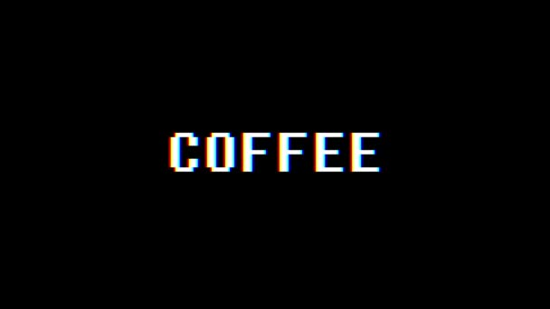 Retro videogame kaffee wort text computer tv glitch störung rauschen bildschirm animation nahtlose schleife neue qualität universal vintage motion dynamisch animierter hintergrund bunt freudig video m — Stockvideo