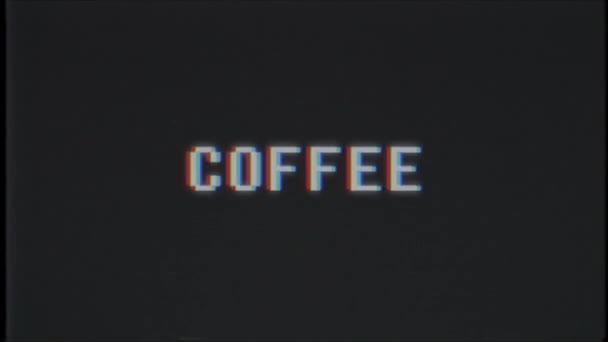 Retro videogame COFFEE word text computer tv glitch interference noise screen animation seamless loop New quality universal vintage motion dynamic animated background colorful joyful video m — Stock Video