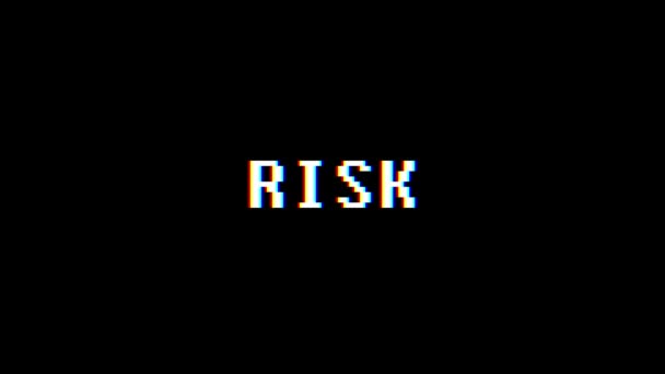 Retro videogame RISK word text computer tv glitch interferensi noise screen animation seamless loop kualitas baru universal vintage motion dynamic background colorful joyful video m — Stok Video