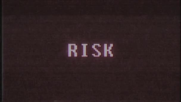 Retro videogame RISK word text computer tv glitch interference noise screen animation seamless loop New quality universal vintage motion dynamic animated background colorful joyful video m — Stock Video