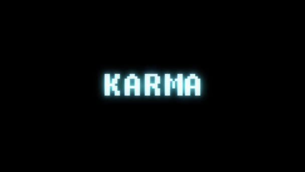 Retro videogame KARMA word text computer tv glitch interference noise screen animation seamless loop New quality universal vintage motion dynamic animated background colorful joyful video m — Stock Video