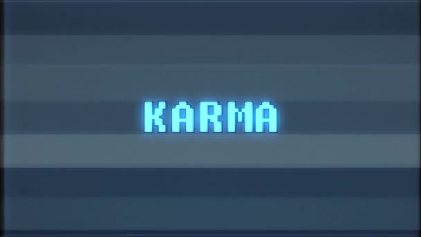Retro videojáték Karma szó szöveg számítógép tv fénylik zavaró zaj képernyő animáció varrat nélküli hurok új minőségű univerzális évjárat-motion dinamikus animációs háttér színes örömteli videóinak m — Stock videók