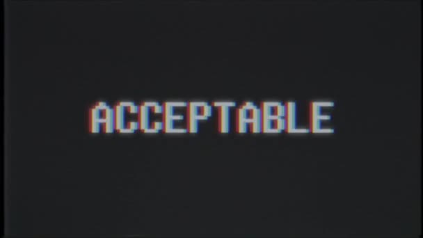 rétro jeu vidéo ACCEPTABLE mot texte ordinateur tv glitch interférence bruit écran animation boucle transparente Nouvelle qualité universel vintage mouvement dynamique animé fond coloré joyeux vidéo m 