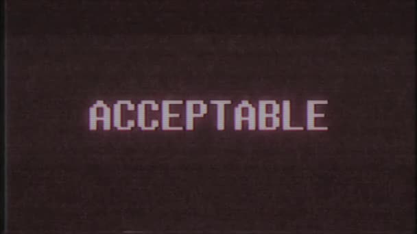 rétro jeu vidéo ACCEPTABLE mot texte ordinateur tv glitch interférence bruit écran animation boucle transparente Nouvelle qualité universel vintage mouvement dynamique animé fond coloré joyeux vidéo m 