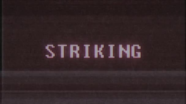 rétro jeu vidéo STRIKING mot texte ordinateur tv glitch interférence bruit écran animation boucle transparente Nouvelle qualité universelle vintage mouvement dynamique animé fond coloré joyeux vidéo m 