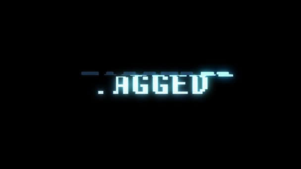 Retro videogame TAGGED word text computer tv glitch interference noise screen animation seamless loop New quality universal vintage motion dynamic animated background colorful joyful video m — Stock Video