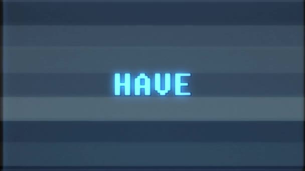 rétro jeu vidéo AVOIR texte ordinateur tv glitch interférence bruit écran animation boucle transparente Nouvelle qualité universel vintage mouvement dynamique animé fond coloré joyeux vidéo m 