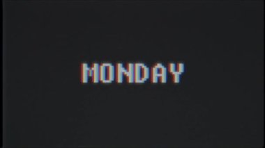 Retro video oyunu Pazartesi kelime metin bilgisayar tv arıza parazit gürültü ekran animasyon sorunsuz döngü yeni kalite evrensel vintage hareket dinamik animasyonlu arka plan renkli neşeli video m