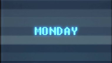 Retro video oyunu Pazartesi kelime metin bilgisayar tv arıza parazit gürültü ekran animasyon sorunsuz döngü yeni kalite evrensel vintage hareket dinamik animasyonlu arka plan renkli neşeli video m