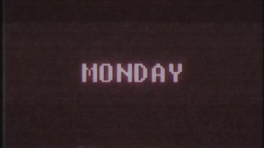 Retro video oyunu Pazartesi kelime metin bilgisayar tv arıza parazit gürültü ekran animasyon sorunsuz döngü yeni kalite evrensel vintage hareket dinamik animasyonlu arka plan renkli neşeli video m