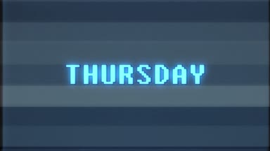 Retro video oyunu Perşembe kelime metin bilgisayar tv arıza parazit gürültü ekran animasyon sorunsuz döngü yeni kalite evrensel vintage hareket dinamik animasyonlu arka plan renkli neşeli video m