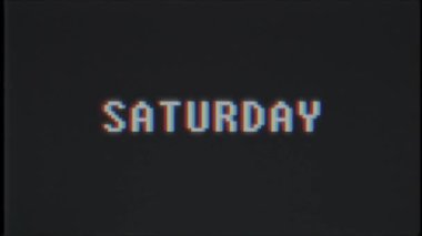 Retro video oyunu Cumartesi kelime metin bilgisayar tv arıza parazit gürültü ekran animasyon sorunsuz döngü yeni kalite evrensel vintage hareket dinamik animasyonlu arka plan renkli neşeli video m