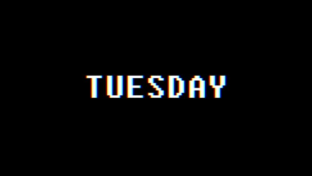 Retro videogame TUESDAY word text computer tv glitch interference noise screen animation seamless loop New quality universal vintage motion dynamic animated background colorful joyful video m — Stock Video