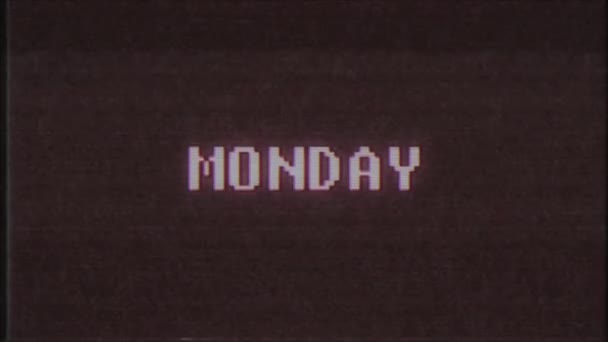 rétro jeu vidéo LUNDI mot ordinateur tv glitch interférence bruit écran animation boucle transparente Nouvelle qualité universel vintage mouvement dynamique animé fond coloré joyeux vidéo m 