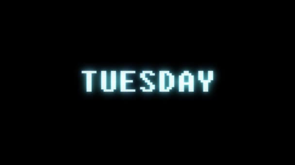 Retro videogame TUESDAY palavra texto computador tv falha interferência ruído tela animação sem costura loop Nova qualidade universal vintage movimento dinâmico animado fundo colorido alegre vídeo m — Vídeo de Stock