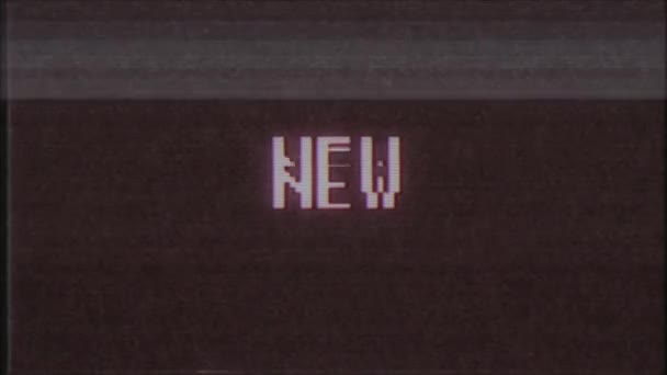 Retro videogame neues wort text computer tv glitch störung rauschen bildschirm animation nahtlose schleife neue qualität universal vintage motion dynamisch animierter hintergrund bunt freudig video m — Stockvideo