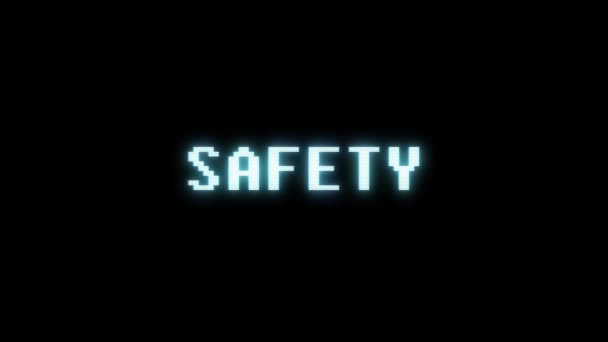 Retro videogame SAFETY word text computer tv glitch interference noise screen animation seamless loop New quality universal vintage motion dynamic animated background colorful joyful video m — Stock Video