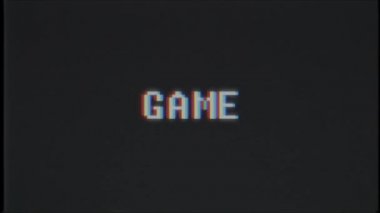 Retro video oyunu oyun kelime metin bilgisayar tv arıza parazit gürültü ekran animasyon sorunsuz döngü yeni kalite evrensel vintage hareket dinamik animasyonlu arka plan renkli neşeli video m