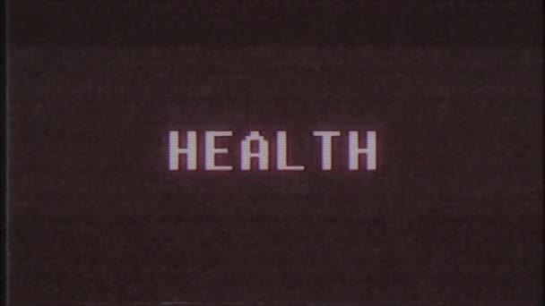 rétro jeu vidéo SANTÉ mot texte ordinateur tv glitch interférence bruit écran animation boucle transparente Nouvelle qualité universel vintage mouvement dynamique animé fond coloré joyeux vidéo m 