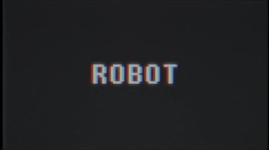 Retro video oyunu Robot kelime metin bilgisayar tv arıza parazit gürültü ekran animasyon sorunsuz döngü yeni kalite evrensel vintage hareket dinamik animasyonlu arka plan renkli neşeli video m