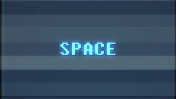 rétro jeu vidéo ESPACE mot texte ordinateur tv glitch interférence bruit écran animation boucle transparente Nouvelle qualité universel vintage mouvement dynamique animé fond coloré joyeux vidéo m 