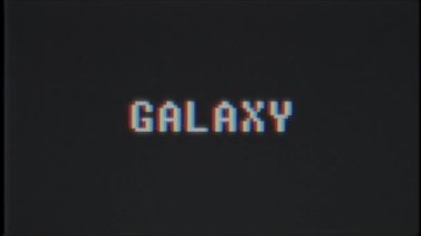 Retro videogame Galaxy kelime metin bilgisayar tv arıza parazit gürültü ekran animasyon sorunsuz döngü yeni kalite evrensel vintage hareket dinamik animasyonlu arka plan renkli neşeli video m