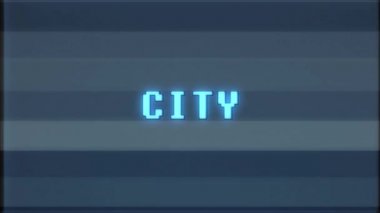 Retro videogame şehir kelime metin bilgisayar tv arıza parazit gürültü ekran animasyon sorunsuz döngü yeni kalite evrensel vintage hareket dinamik animasyonlu arka plan renkli neşeli video m