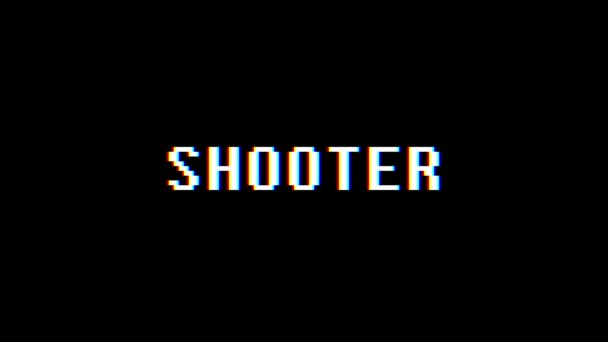 Retro videogame SHOOTER word text computer tv glitch interference noise screen animation seamless loop New quality universal vintage motion dynamic animated background colorful joyful video m — Stock Video