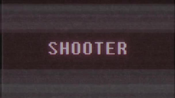 Retro videogame Shooter word text dator tv glitch-störningar buller skärm animation sömlös loop nya kvalitet universal vintage motion dynamiska animerad bakgrund färgglada joyful video m — Stockvideo