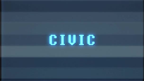 วิดีโอเกมย้อนยุค ข้อความคํา CIVIC คอมพิวเตอร์ทีวีความผิดพลาดการรบกวนหน้าจอเสียงแอนิเมชั่นห่วงไร้รอยต่อที่มีคุณภาพใหม่สากลการเคลื่อนไหววินเทจพื้นหลังแอนิเมชั่นเคลื่อนไหวสีสันสดใสวิดีโอ m — วีดีโอสต็อก