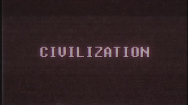 Retro videojáték civilizáció szó szöveg számítógép tv fénylik zavaró zaj képernyő animáció varrat nélküli hurok új minőségű univerzális évjárat-motion dinamikus animációs háttér színes örömteli videóinak m — Stock videók