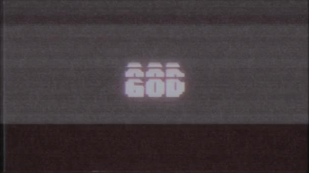 rétro jeu vidéo DIEU mot texte ordinateur tv glitch interférence bruit écran animation boucle transparente Nouvelle qualité universel vintage mouvement dynamique animé fond coloré joyeux vidéo m 